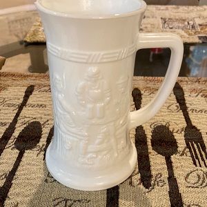 Vintage Milk Glass Stein with Bar Scene